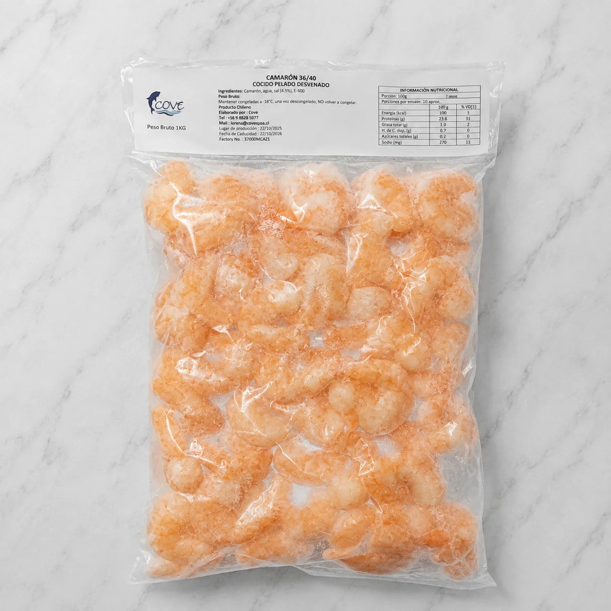 Camarón 36/40 Cocido congelado 1 kg — Congelados Fisher