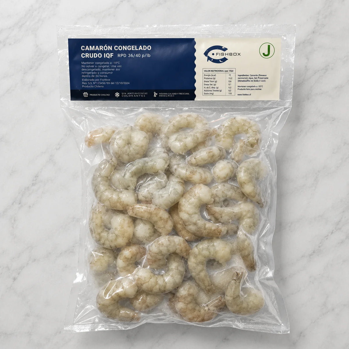 Camarón 36/40 Crudo, Pelado y Desvenado congelado 1 kg — Congelados Fisher