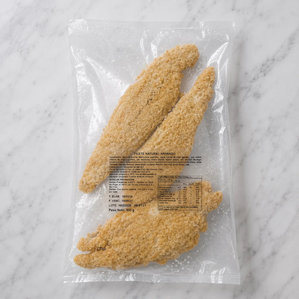 Merluza Apanada congelado 500 g — Congelados Fisher